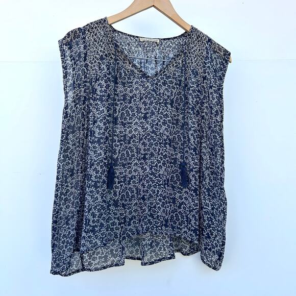 Ulla Johnson Silk Lightweight Short Sleeve Blouse Navy Blue Delicate Blouse 2 S - Picture 2 of 9